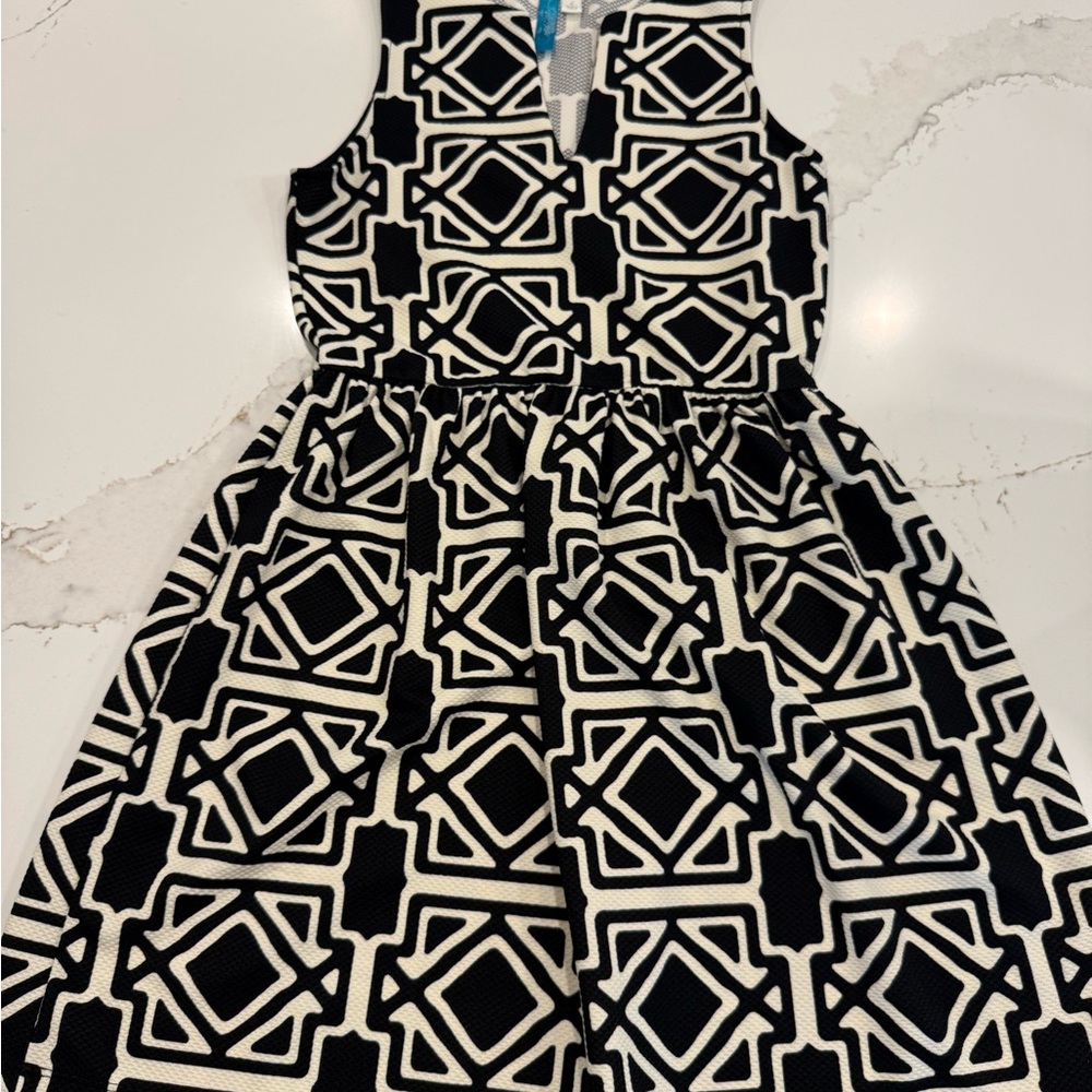 Buttons Black and White Geometric Mini Dress